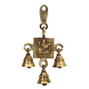 Brass Lakshmi Ganesh Saraswati Bells - exquisitely crafted brass bells featuring the deities Lakshmi, Ganesh, and Saraswati, golden finish, decorative home accent, emits a harmonious and divine sound, perfect for invoking blessings and wisdom, ideal for spiritual practices, rituals, and festive occasions, symbolizes prosperity, success, and knowledge, enhances the ambiance with positive vibrations and divine energy, a sacred and auspicious addition to your collection of brass artifacts.