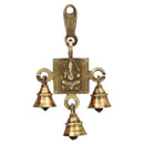 Brass Lakshmi Ganesh Saraswati Bells - exquisitely crafted brass bells featuring the deities Lakshmi, Ganesh, and Saraswati, golden finish, decorative home accent, emits a harmonious and divine sound, perfect for invoking blessings and wisdom, ideal for spiritual practices, rituals, and festive occasions, symbolizes prosperity, success, and knowledge, enhances the ambiance with positive vibrations and divine energy, a sacred and auspicious addition to your collection of brass artifacts.