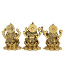 Brass God Lakshmi Ganesh Saraswati Ji - intricately crafted brass statue featuring Lord Lakshmi, Lord Ganesha, and Goddess Saraswati, golden finish, divine and auspicious deities, perfect for home decor and spiritual spaces, ideal for invoking blessings, prosperity, wisdom, and creativity, symbolizes wealth, intellect, and divine grace, enhances the spiritual energy and fosters a sense of divine presence, a sacred and harmonious addition to your collection of brass sculptures and figurines.