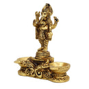  Ethnic Curved Twin pair Ganesh ji Oil Wick Lamp big Diya antique brass decor Diwali Dipawali Festival gift gifts God gold golden home item items love luck pooja puja room Vastu wealth