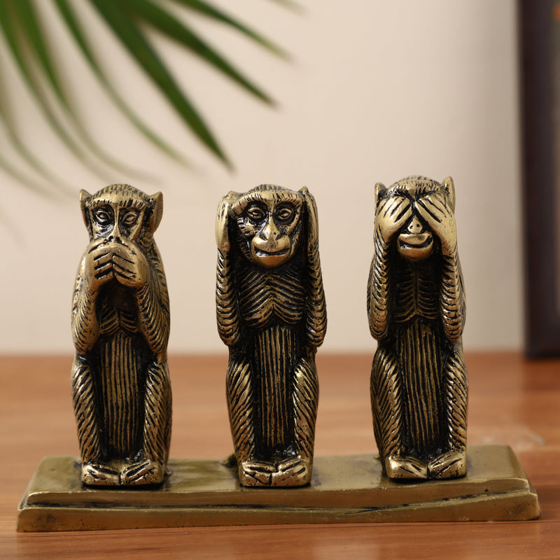 3 Monkey Animal Antique Art Beautiful Bedroom Brass Decor Decoration Figure Figurines Gift Gifts God Gold Golden Home Idol Idols Item Items Living Livingroom Love Luck Office Pet Room School Showpiece Statue Vastu Wealth